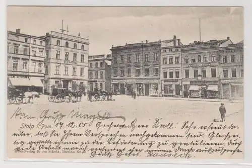 16492 Ak Stolp in Pommern Markt mit Kutschen und Geschäften 1905