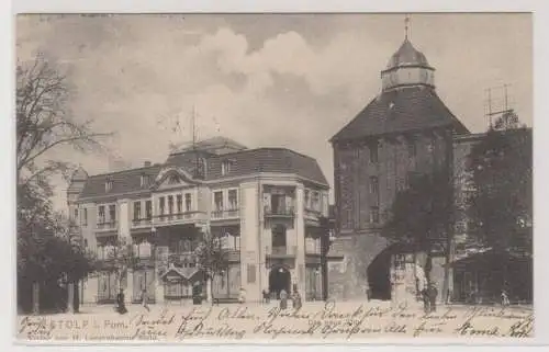 32734 Ak Stolp in Pommern das neue Tor mit Litfasssäule 1907