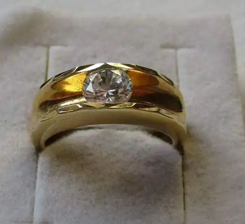 Hübscher vergoldeter 925er Silber Damen-Ring mit weißem Stein (126696)