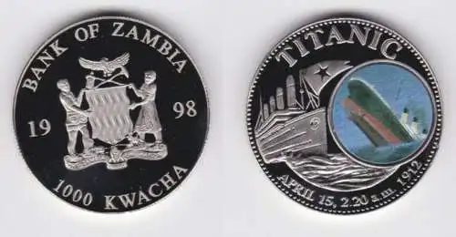 1000 Kwacha Farb Münze Sambia Zambia 1998 Titanic Stgl. (127157)