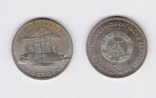 DDR Gedenk Münze 5 Mark Überseehafen Rostock 1988 Stempelglanz (148856)