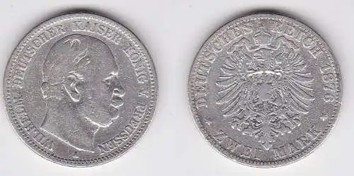 2 Mark Silbermünze Preussen Kaiser Wilhelm I. 1876 A Jäger 96  (122760)