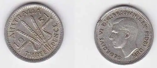 3 Pence Silber Münze Australien 1951 (122688)