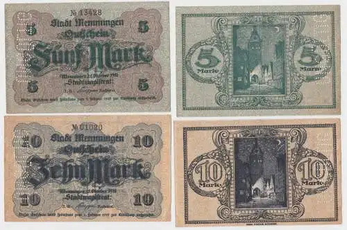 5 und 10 Mark Banknoten Notgeld Stadt Memmingen 1918 (140268)