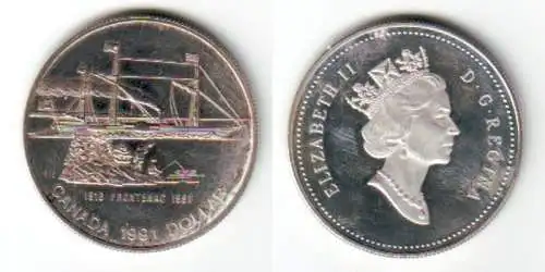 1 Dollar Silber Kanada 175 Jahre Dampfschiffahrt auf dem Ontariosee 1991(111586)