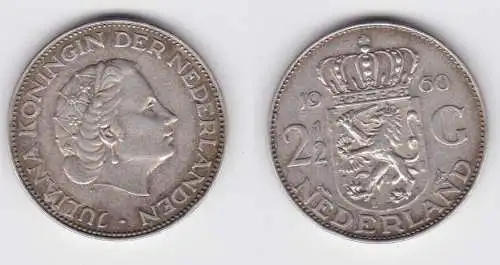 2 1/2 Gulden Silber Münze Niederlande 1960 (140758)