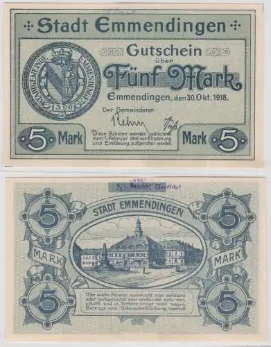 5 Mark Banknoten Notgeld Stadt Emmendingen 30.10.1918 (135124)