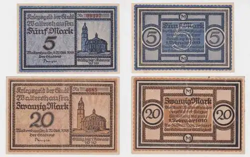 5 & 20 Mark Banknote Großnotgeld Stadt Waltershausen 22.10.1918 (134912)