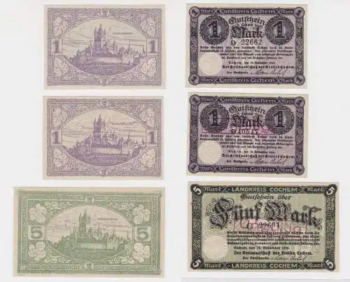 2x 1 und 5 Mark Banknoten Notgeld Landkreis Cochem 19.11.1918 (137203)