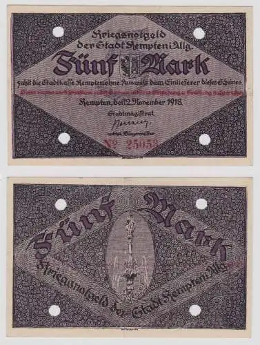 5 Mark Banknote Kriegsnotgeld Stadt Kempten 02.11.1918 (132608)