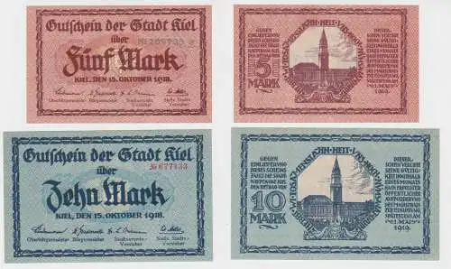 5 & 10 Mark Banknote Notgeld Stadt Kiel 15.Oktober 1918 (135032)