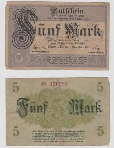 5 Mark Banknote Notgeld Stadt Plauen 01.11.1918 (134893)