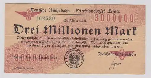 3 Millionen Mark Banknote Reichsbahndirektion Erfurt 20.September 1923 (137322)