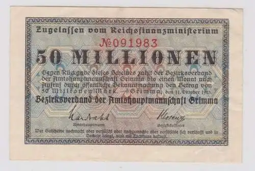 50 Millionen Mark Banknote Amtshauptmannschaft Grimma 11.10.1923 (137483)