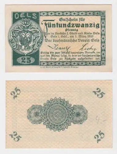 25 Pfennig Banknote Notgeld kaufmännischer Verein Oels 1920 (137343)