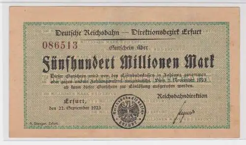 500 Millionen Mark Banknote Reichsbahndirektion Erfurt 22.09.1923 (137659)