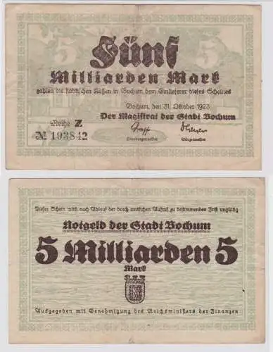 5 Milliarden Mark Banknote Inflation Stadt Bochum 31.10.1923 (137997)