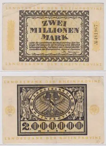 2 Millionen Mark Banknote Inflation Düsseldorf Landesbank der Rheinprov.(137496)