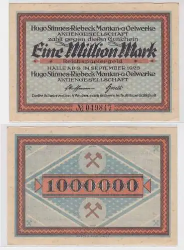 1 Million Mark Banknote Halle Hugo Stinnes Riebeck Montan Sept. 1923 (137828)