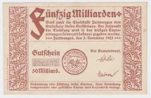 50 Milliarden Mark Banknote Gemeinderat Furtwangen 5.11.1923 (140057)
