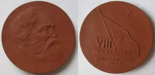 DDR Meissner Porzellan Medaille FDJ VIII. Parlament Karl-Marx-Stadt 1967 /131317
