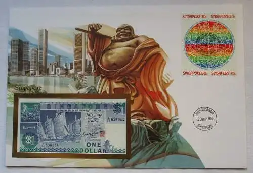 Seltener Numisbrief Singapore mit 1 Dollar Banknote 1988 (111523)