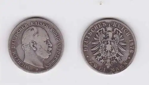 2 Mark Silbermünze Preussen Kaiser Wilhelm I. 1876 B Jäger 96 (122926)