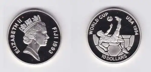 10 Dollar Silber Münze Fiji Fidschi 1993 Fussball WM 1994 PP (122959)