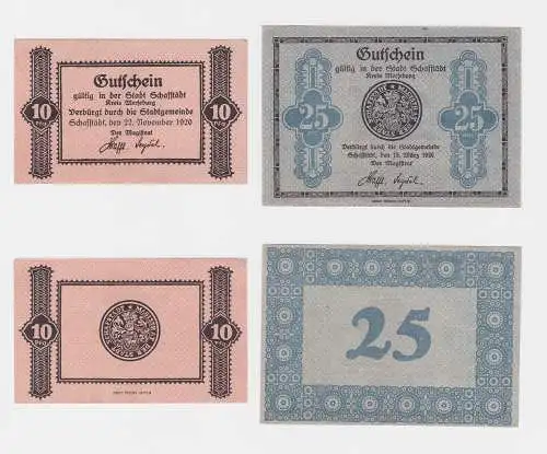 2 Banknoten 10 und 25 Pfennig Notgeld Stadt Schafstädt 1920 (122337)