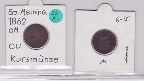 2 Pfennig Kupfer Münze Sachsen-Meiningen 1862 (120260)