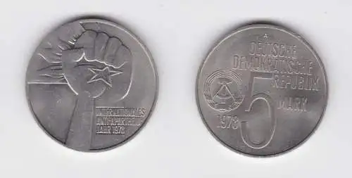 DDR Gedenk Münze 5 Mark Anti Apartheid Jahr 1978 vz (137059)