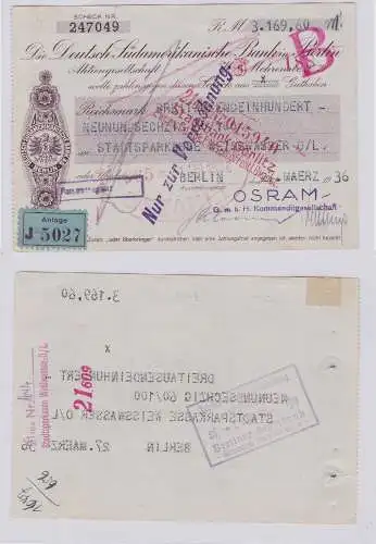 Scheck der Deutsch Südamerikanischen Bank in Berlin 1936 (126383)