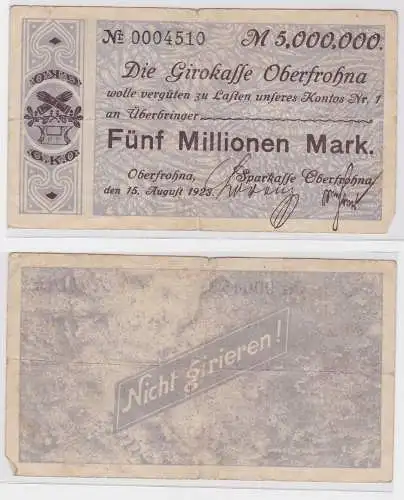 5 Millionen Mark Banknote Girokasse Oberfrohna 15.08.1923 (121580)
