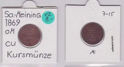 2 Pfennig Kupfer Münze Sachsen-Meiningen 1869 (120473)