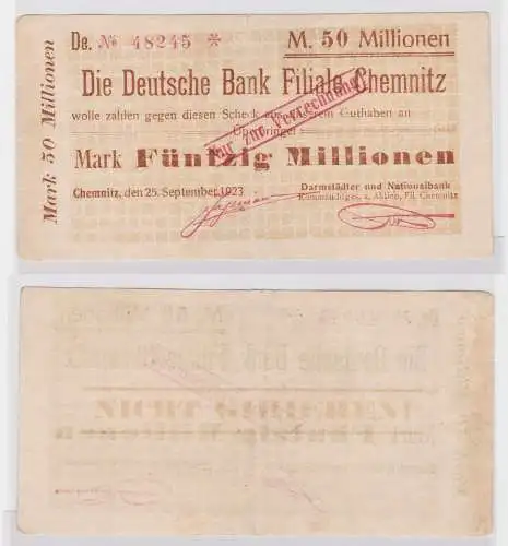 50 Millionen Mark Banknote Chemnitz Deutsche Bank 25.09.1923 (121384)