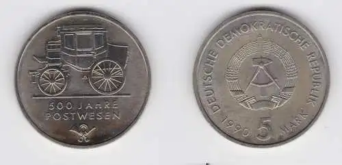 DDR Gedenk Münze 5 Mark 500 Jahre Postwesen 1990 vorzüglich (137026)
