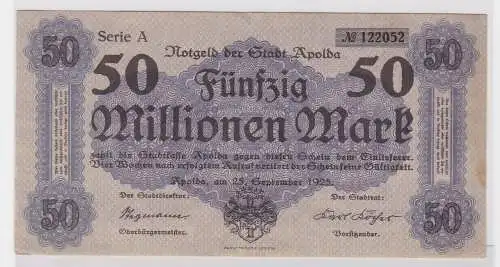 50 Millionen Mark Banknote Stadt Apolda 25.09.1923 (122589)