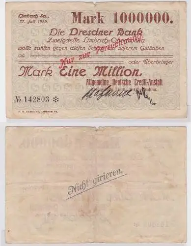 1 Million Mark Banknote Dresdner Bank Limbach 27.7.1923 (121645