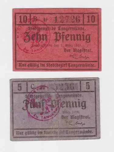 5 + 10 Pfennig Banknote Notgeld Stadt Tangermünde 1. März 1918 (136222)