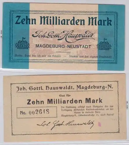 10 Milliarden Mark Banknote Magdeburg Neustadt Joh.Gottl.Hauswaldt 1923 (134085)