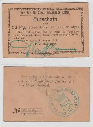 50 Pfennig Banknote Notgeld Stadt Schönlanke Trzcianka 8. August 1914 (136202)