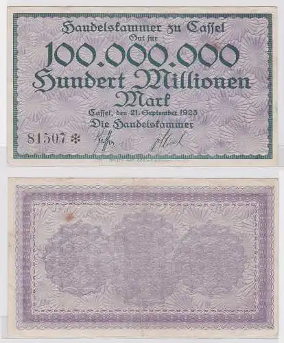 100 Millionen Mark Banknote Cassel die Handelskammer 21.9.1923 (121771)