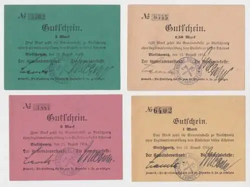 4 Banknoten Notgeld Bielschowitz Kreis Hindenburg 12.08.1914 (136921)