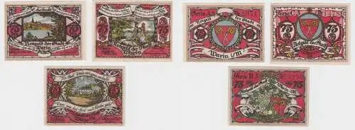 3x 75 Pfennig Banknoten Notgeld Stadt Warin ohne Datum (1921) (136962)