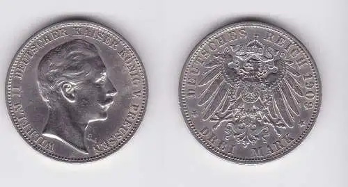 3 Mark Silbermünze Preussen Kaiser Wilhelm II 1909 A Jäger 103 (122125)