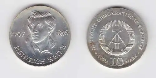 DDR Gedenk Silber Münze 10 Mark Heinrich Heine 1972 Stempelglanz (136913)