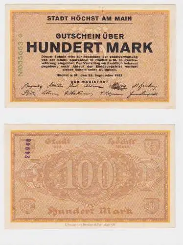 100 Mark Banknote Stadt Höchst am Main 29.9.1922 (121352)