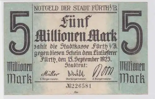 5 Millionen Mark Banknote Stadt Fürth i.B. 15.9.1923 (121321)
