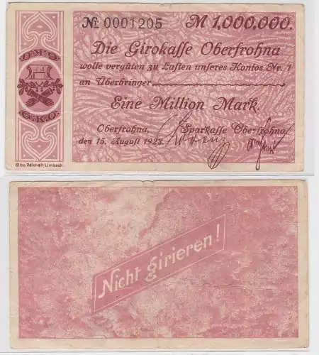 1 Million Mark Banknote Girokasse Oberfrohna 15.08.1923 (121735)
