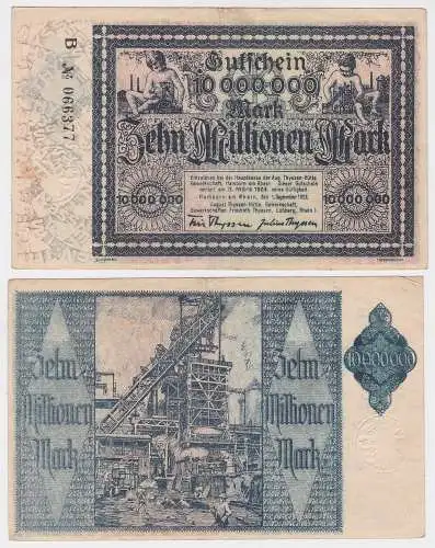 10 Millionen Mark Banknote Inflation Hamborn August Thyssen Hütte 1923 (113016)